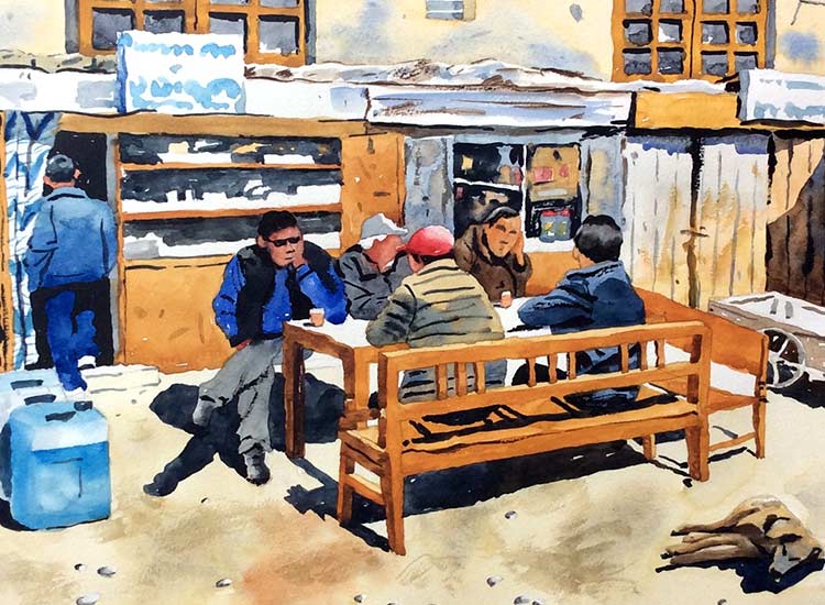 AFTERNOON CHAT, Watercolor