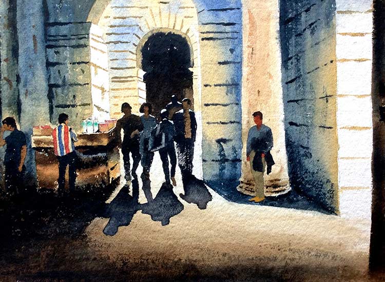 CONNAUGHT PLACE, DELHI, Watercolor